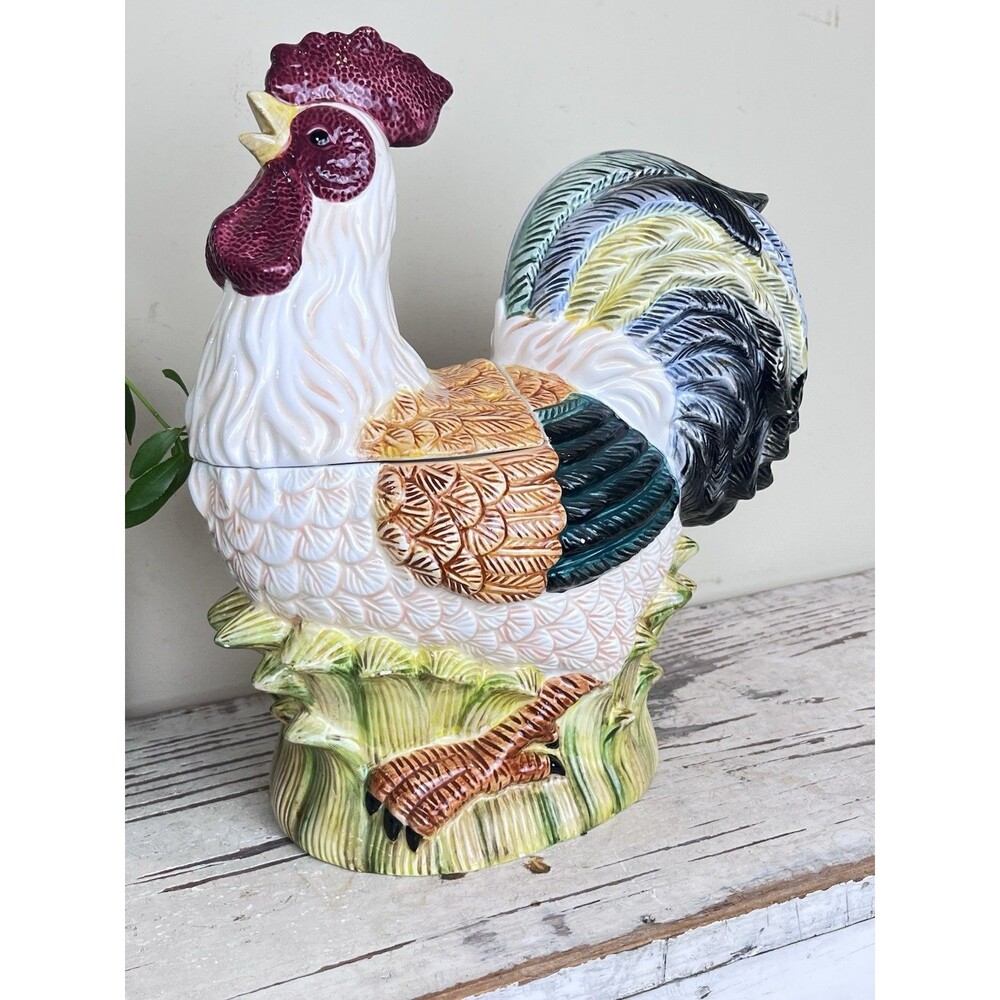 Vintage Cardinal Inc Ceramic Country Rooster Cookie Jar Cottage Home 12”x10”